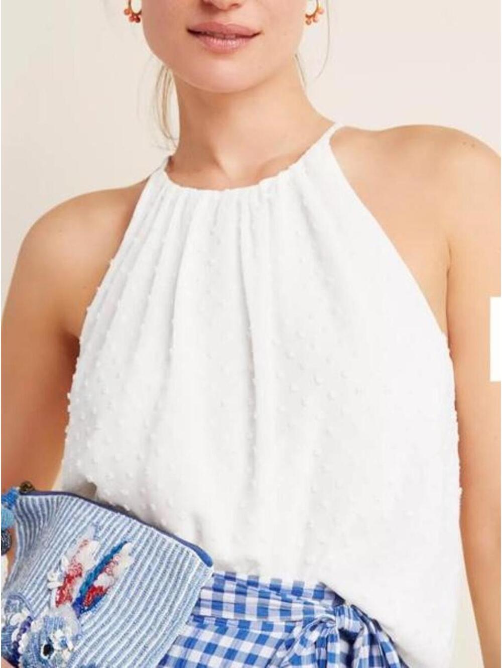 Anthropologie White halter Hollis blouse polka dot pattern Sunday in Brooklyn